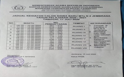 Jadwal Kegiatan Calon Siswa Baru MTsN 4 Jembrana