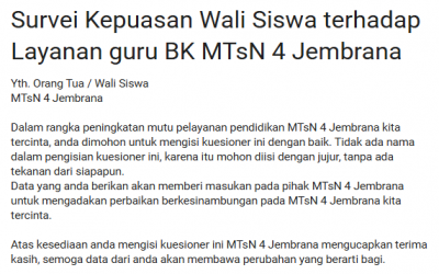 Survey Kepuasan Pelanggan untuk Orang Tua / Wali Siswa