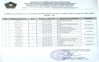 JADWAL UJIAN PAS Tahun 2021/2022 Terbaru