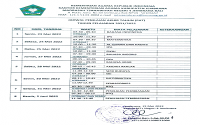 Jadwal Penilaian Akhir Tahun